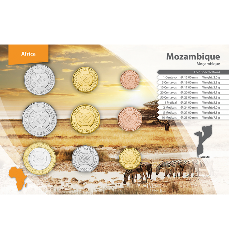 Mozambique 1, 5, 10, 20, 50 Cents, 1, 2, 5, 10 Meticais 2006-2012 KM 132, 133, 134, 135, 136, 137, 138, 139, 140